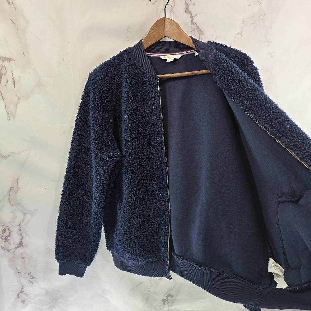 Boden Jacket Womens Large Blue Bomber Teddy Sherpa Fuzzy Navy Snuggly - Picture 10 of 15